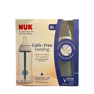 NUK Smooth Flow Pro Anti-Colic Baby Bottles 10oz 3-Pack 0+ Months SafeTemp NEW